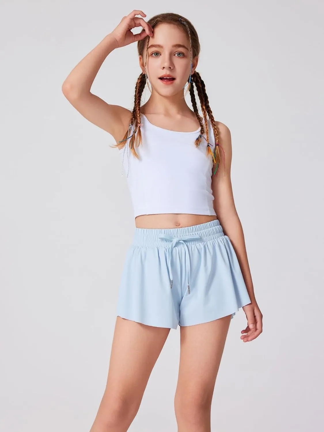 Girls Flowy Athletic Shorts Running Tennis Active Butterfly Shorts Double Layer with Pockets Quick-Drying Shorts