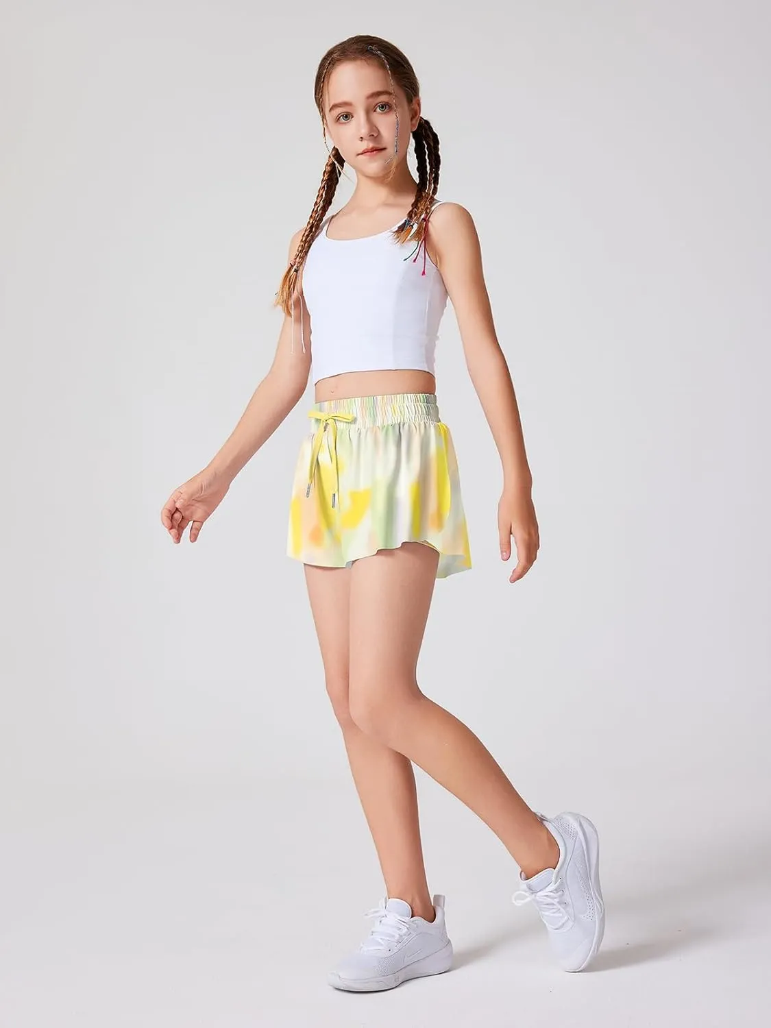 Girls Flowy Athletic Shorts Running Tennis Active Butterfly Shorts Double Layer with Pockets Quick-Drying Shorts