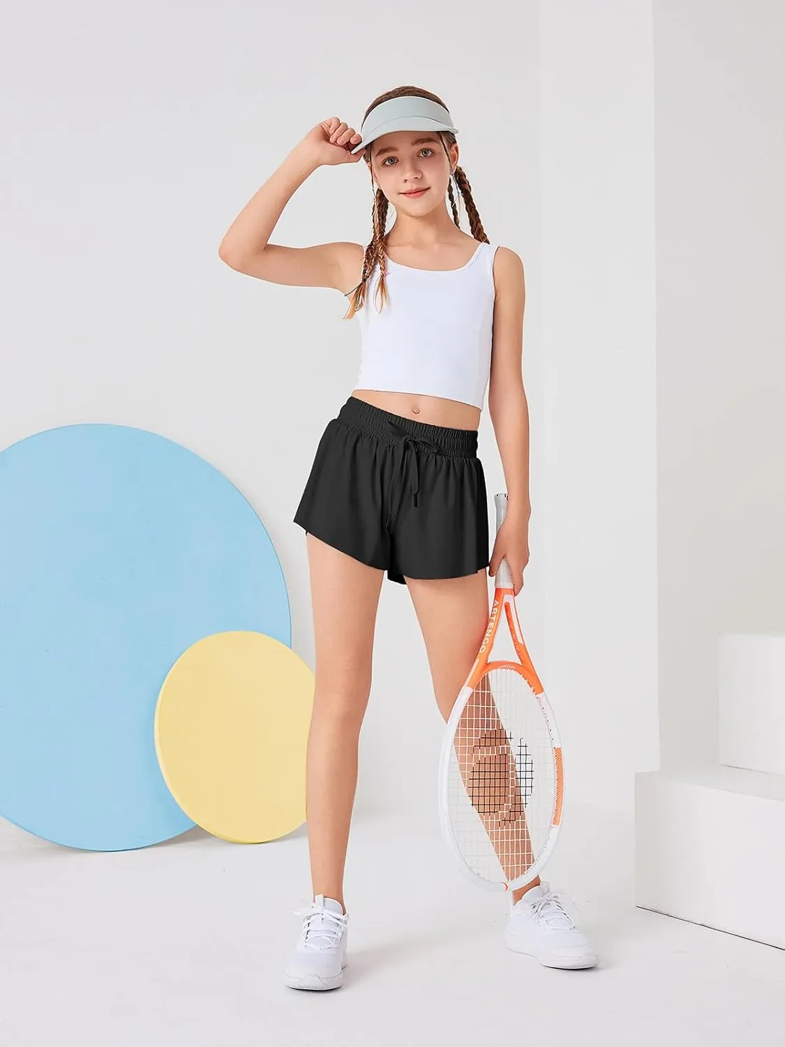 Girls Flowy Athletic Shorts Running Tennis Active Butterfly Shorts Double Layer with Pockets Quick-Drying Shorts