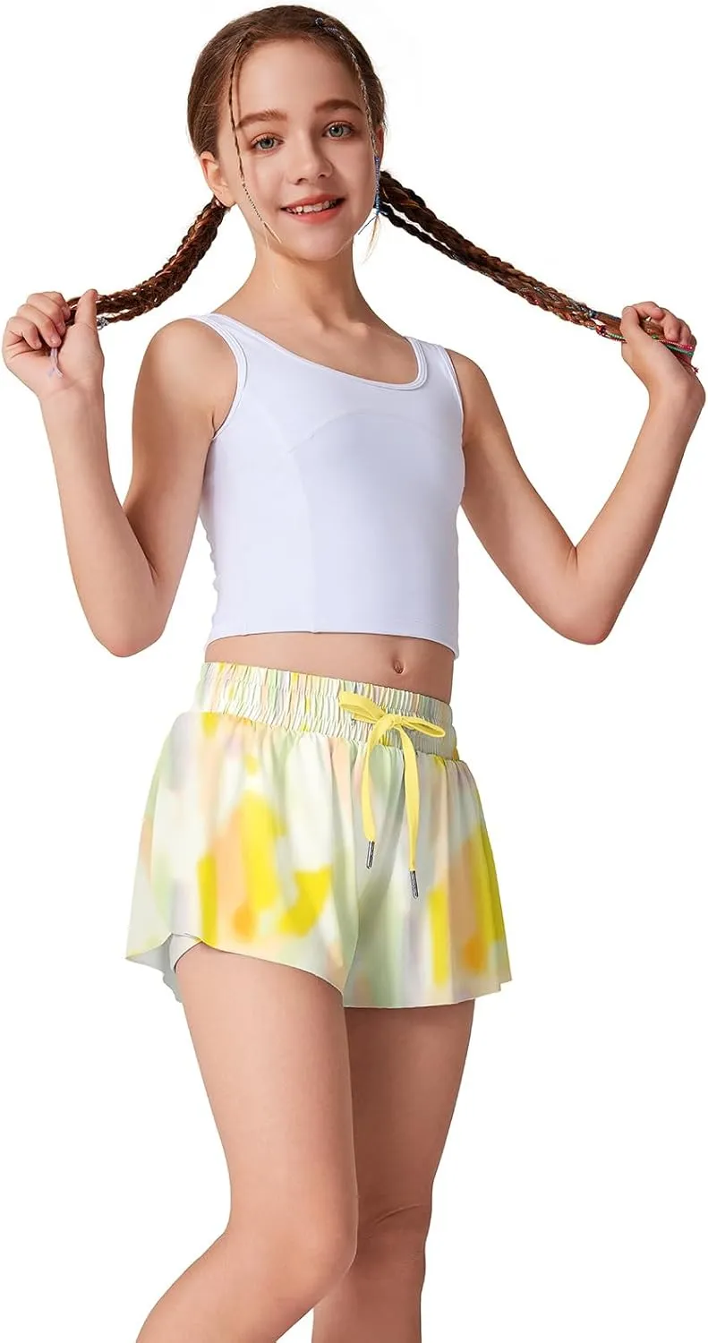 Girls Flowy Athletic Shorts Running Tennis Active Butterfly Shorts Double Layer with Pockets Quick-Drying Shorts
