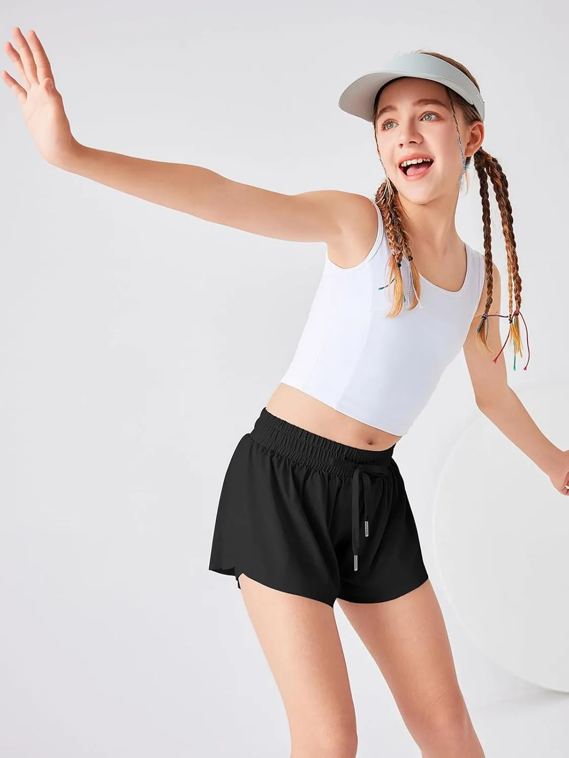 Girls Flowy Athletic Shorts Running Tennis Active Butterfly Shorts Double Layer with Pockets Quick-Drying Shorts