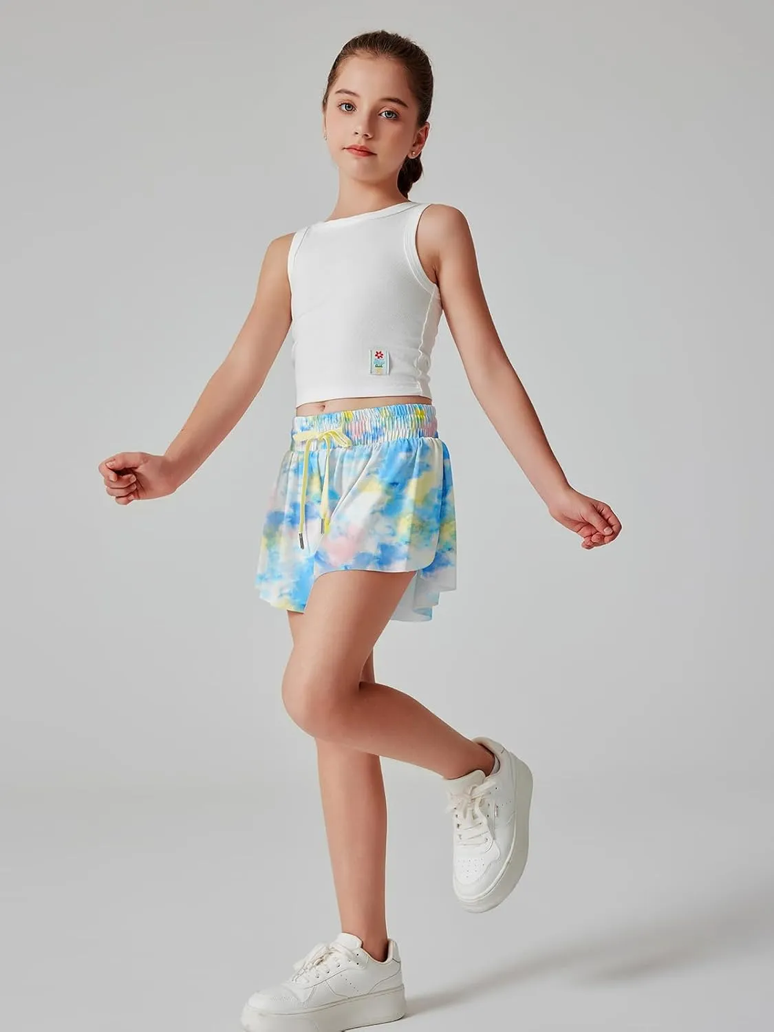 Girls Flowy Athletic Shorts Running Tennis Active Butterfly Shorts Double Layer with Pockets Quick-Drying Shorts