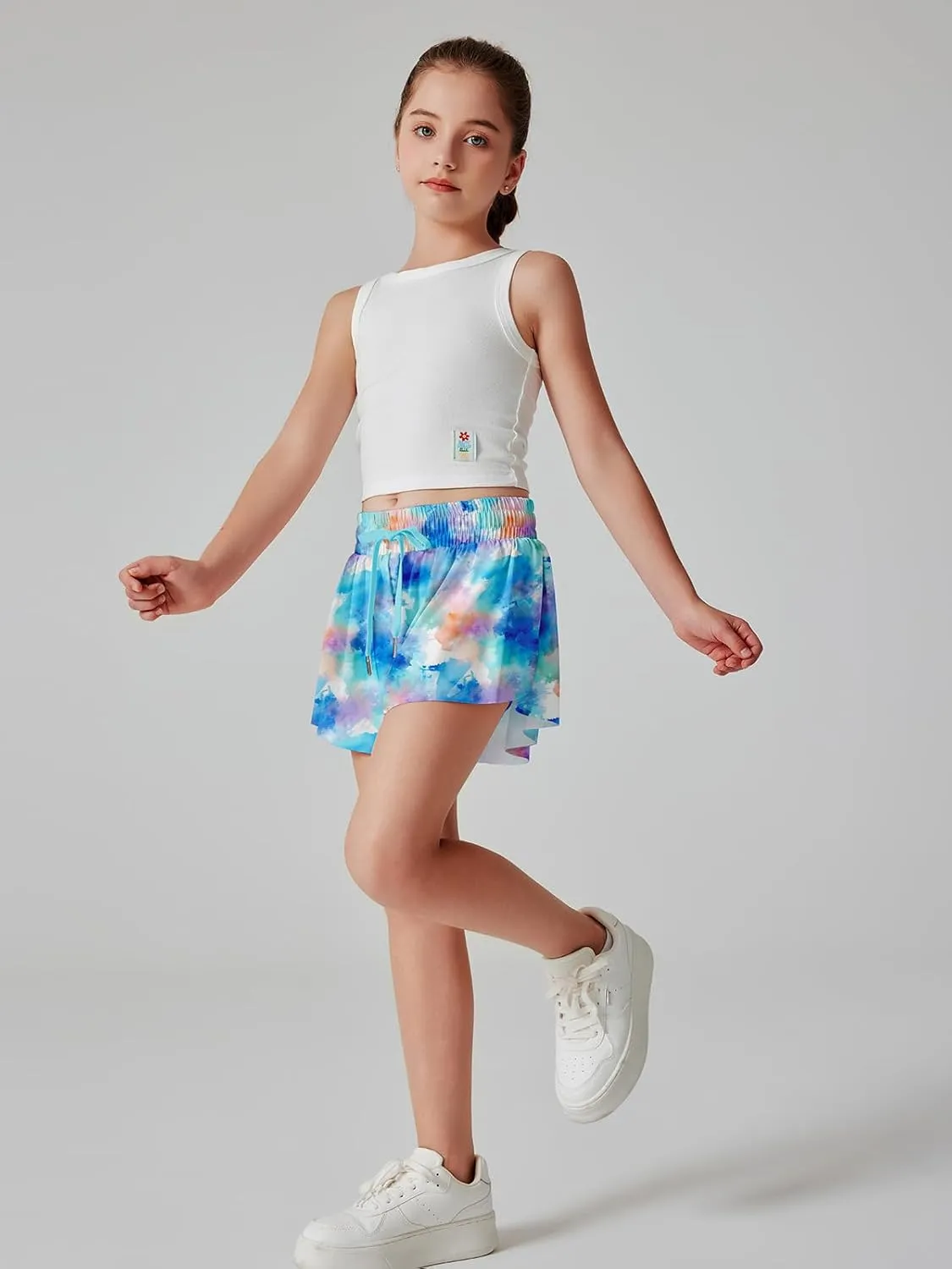 Girls Flowy Athletic Shorts Running Tennis Active Butterfly Shorts Double Layer with Pockets Quick-Drying Shorts