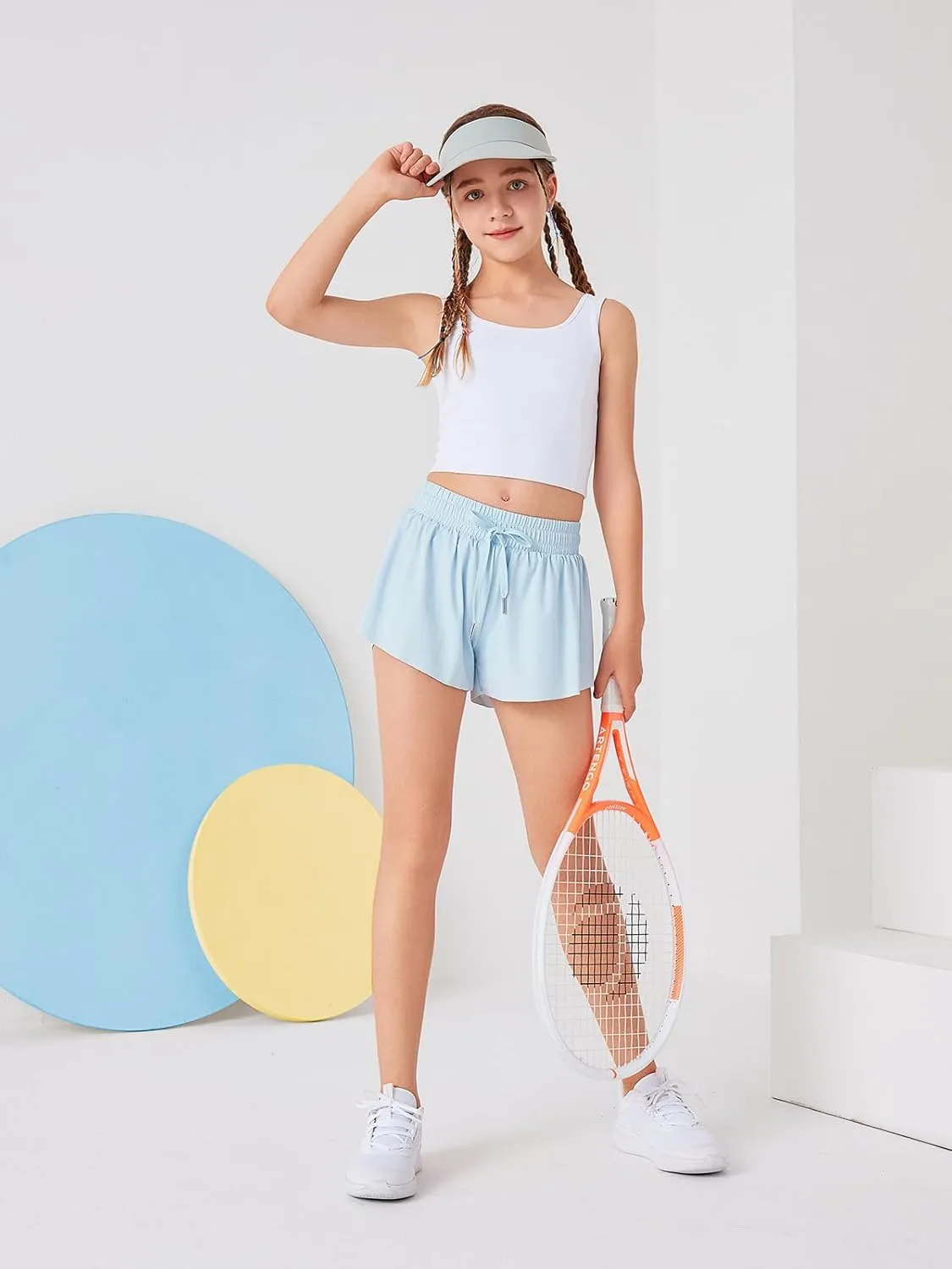 Girls Flowy Athletic Shorts Running Tennis Active Butterfly Shorts Double Layer with Pockets Quick-Drying Shorts