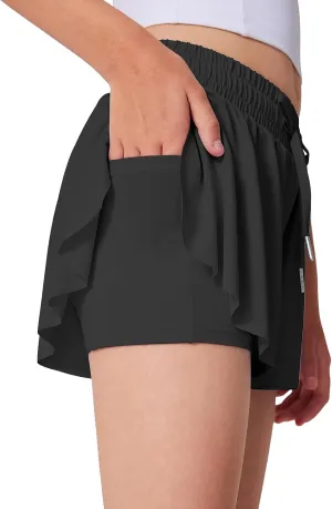 Girls Flowy Athletic Shorts Running Tennis Active Butterfly Shorts Double Layer with Pockets Quick-Drying Shorts