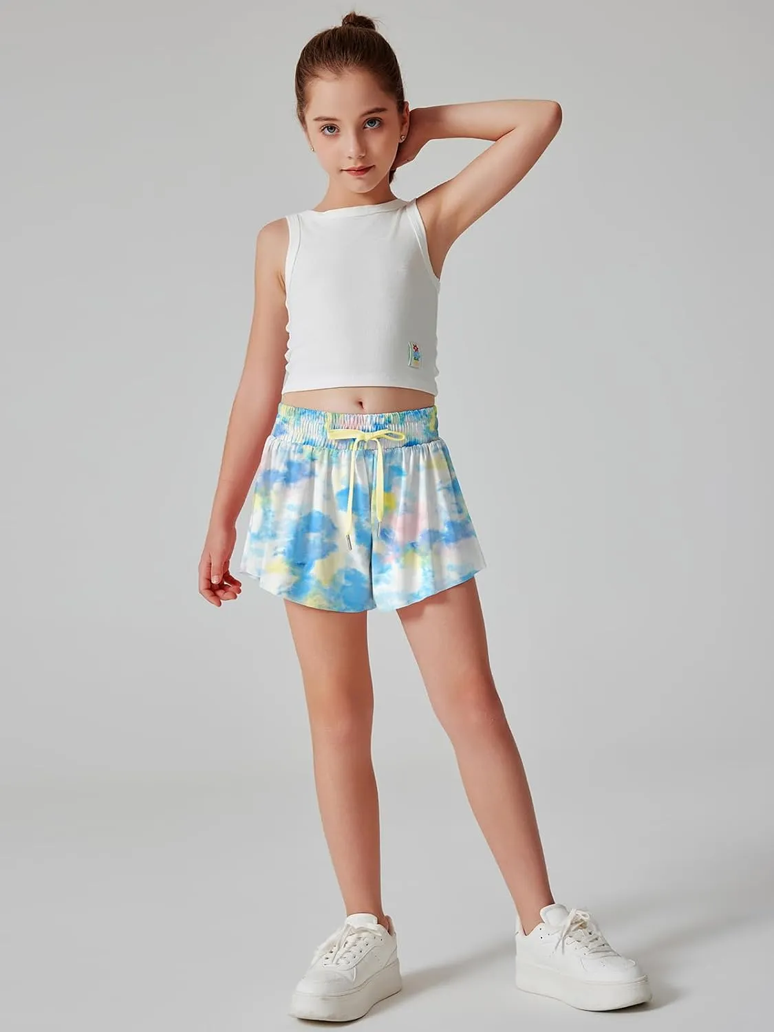 Girls Flowy Athletic Shorts Running Tennis Active Butterfly Shorts Double Layer with Pockets Quick-Drying Shorts