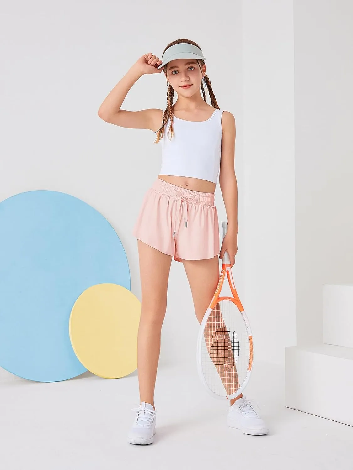 Girls Flowy Athletic Shorts Running Tennis Active Butterfly Shorts Double Layer with Pockets Quick-Drying Shorts