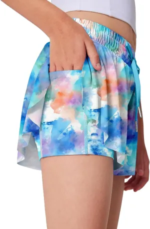Girls Flowy Athletic Shorts Running Tennis Active Butterfly Shorts Double Layer with Pockets Quick-Drying Shorts