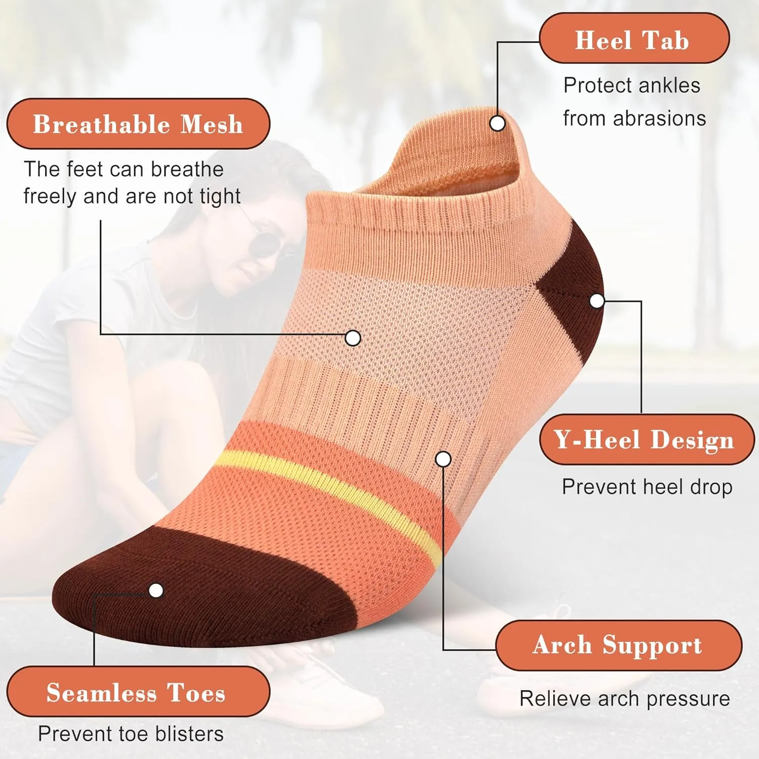 Gonii Women's Ultra-Thin Lightweight No-Show Ankle Socks - Seamless Toe Design, Non-Slip Arch Band (6 Pairs) for Running