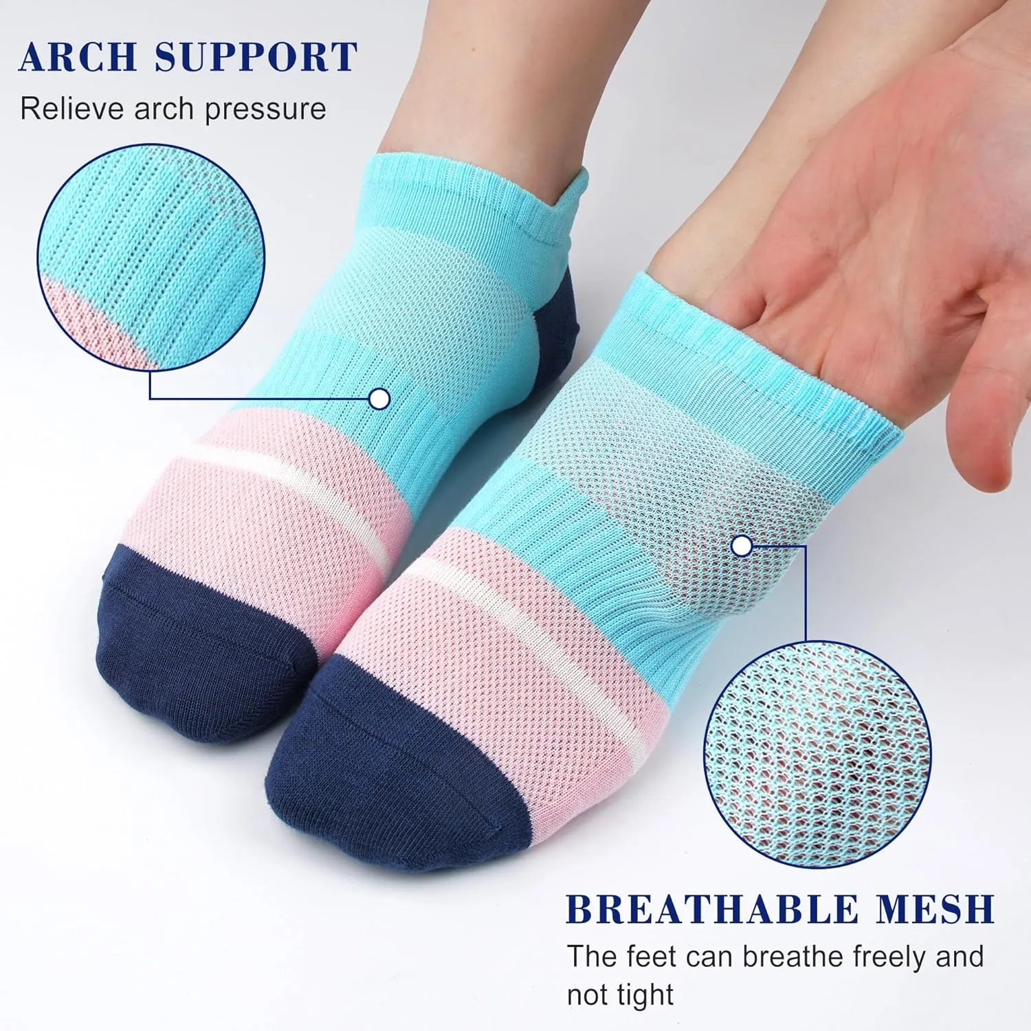 Gonii Women's Ultra-Thin Lightweight No-Show Ankle Socks - Seamless Toe Design, Non-Slip Arch Band (6 Pairs) for Running