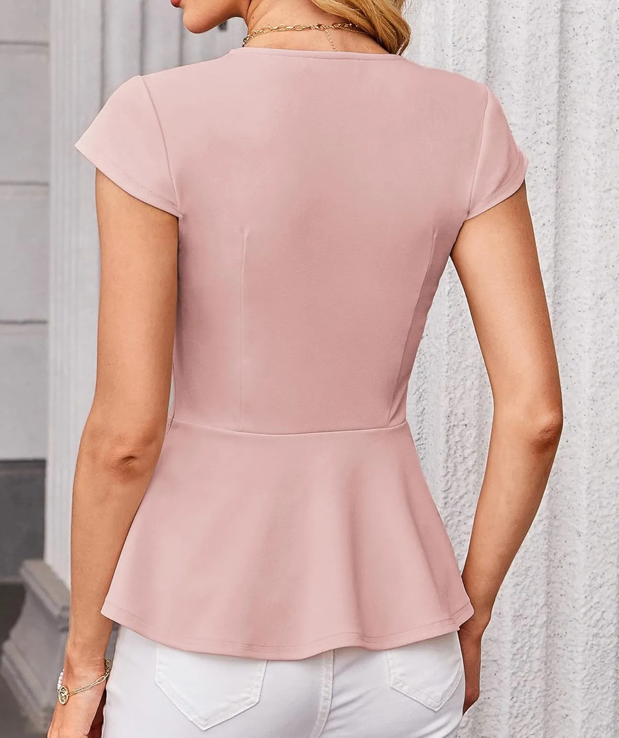 GRACE KARIN Women Dressy Peplum Tops 2025 Summer V Neck Cap Sleeves Fitted Casual Business Work Blouse
