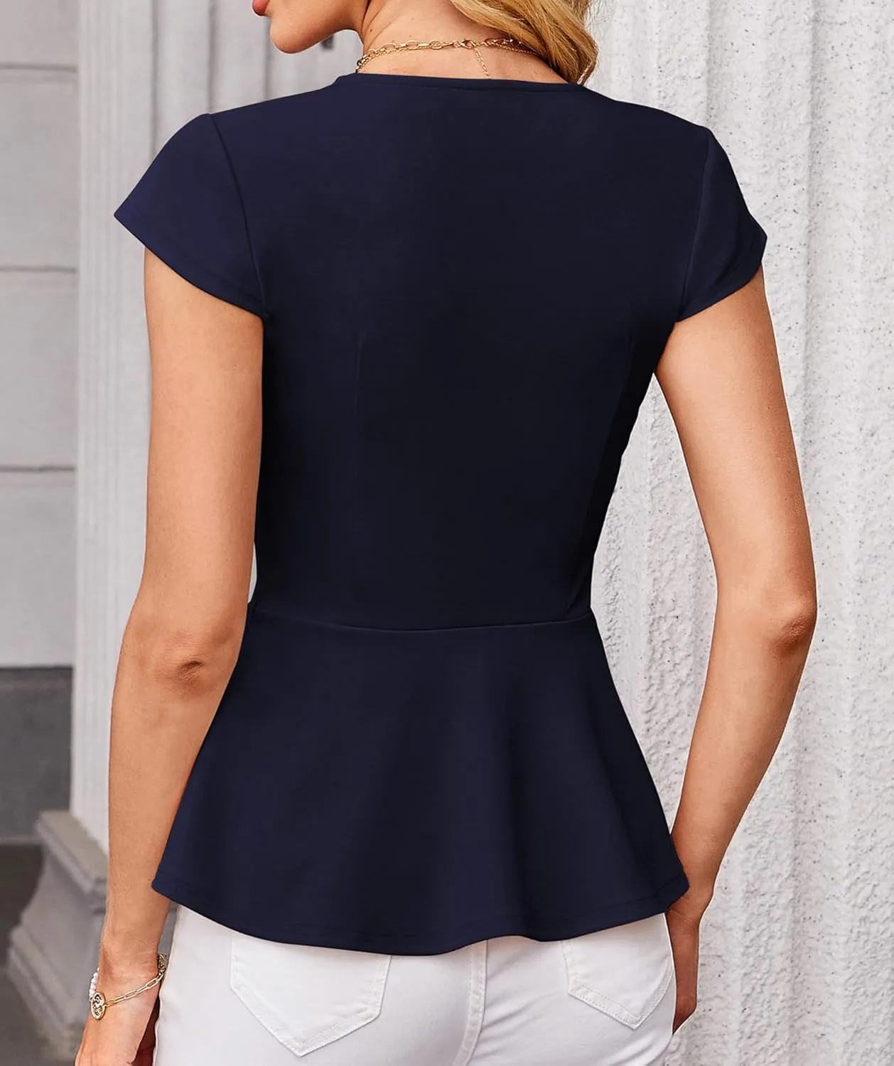 GRACE KARIN Women Dressy Peplum Tops 2025 Summer V Neck Cap Sleeves Fitted Casual Business Work Blouse