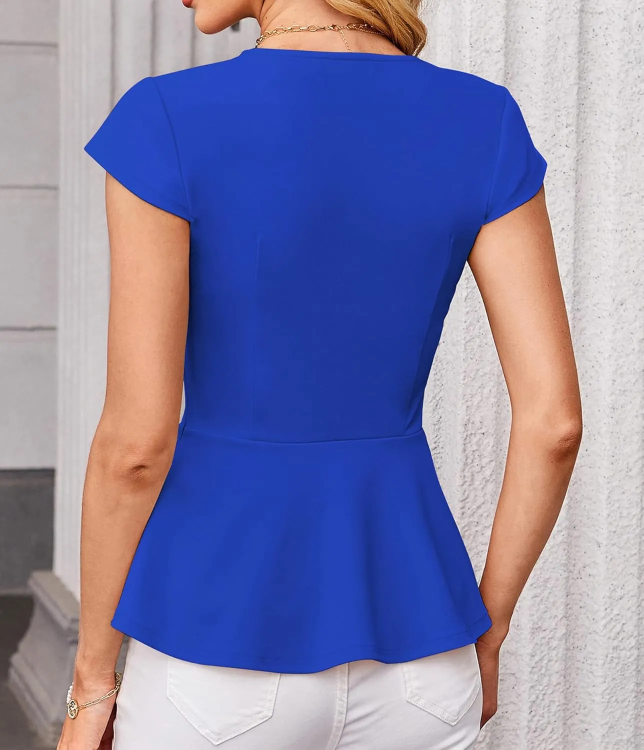 GRACE KARIN Women Dressy Peplum Tops 2025 Summer V Neck Cap Sleeves Fitted Casual Business Work Blouse