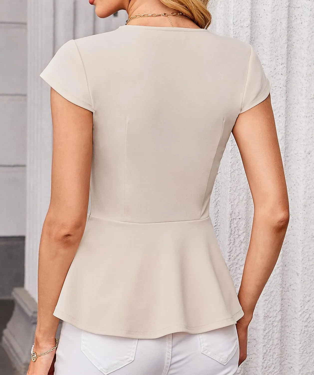 GRACE KARIN Women Dressy Peplum Tops 2025 Summer V Neck Cap Sleeves Fitted Casual Business Work Blouse