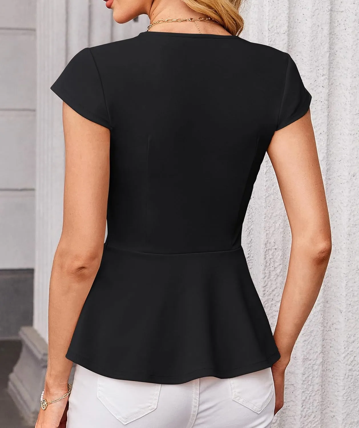 GRACE KARIN Women Dressy Peplum Tops 2025 Summer V Neck Cap Sleeves Fitted Casual Business Work Blouse