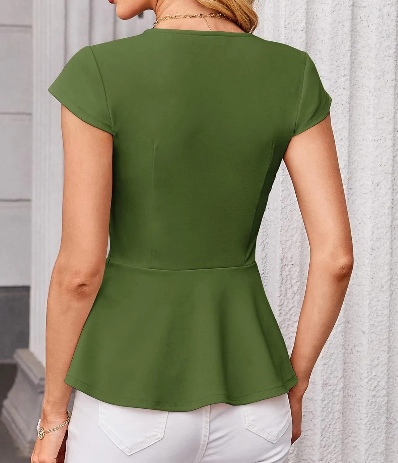 GRACE KARIN Women Dressy Peplum Tops 2025 Summer V Neck Cap Sleeves Fitted Casual Business Work Blouse