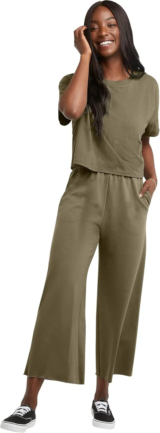 Hanes Women's Originals Boxy Cropped T-Shirt with Rolled Sleeves, 100% Cotton Crop Top