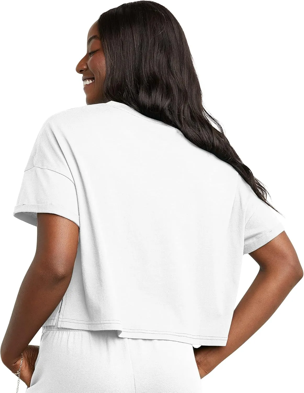 Hanes Women's Originals Boxy Cropped T-Shirt with Rolled Sleeves, 100% Cotton Crop Top
