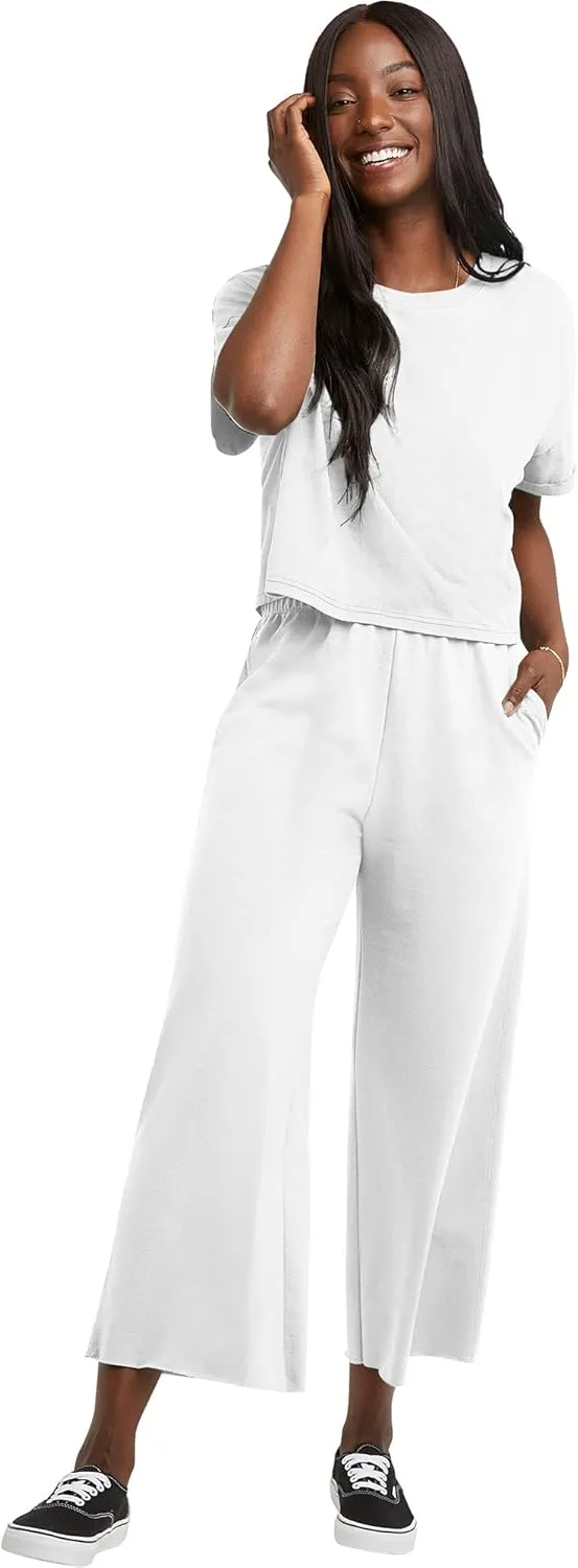 Hanes Women's Originals Boxy Cropped T-Shirt with Rolled Sleeves, 100% Cotton Crop Top