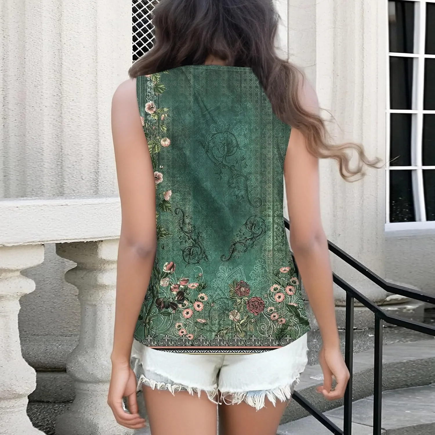 HTHLVMD Tank Tops for Women 2025 Summer Pleated Tunic Loose Fit Sleeveless Shirts Dressy Casual V Neck Button Down Blouses
