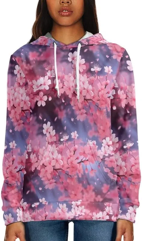 Irisjudy Island Flowers Leaves Women's Casual Hoodies Plus Size XS-6XL, Fractal Art Hooded Tops Girls Fall Spring Sweatshirt