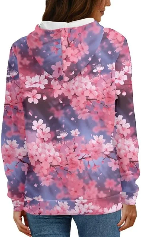 Irisjudy Island Flowers Leaves Women's Casual Hoodies Plus Size XS-6XL, Fractal Art Hooded Tops Girls Fall Spring Sweatshirt