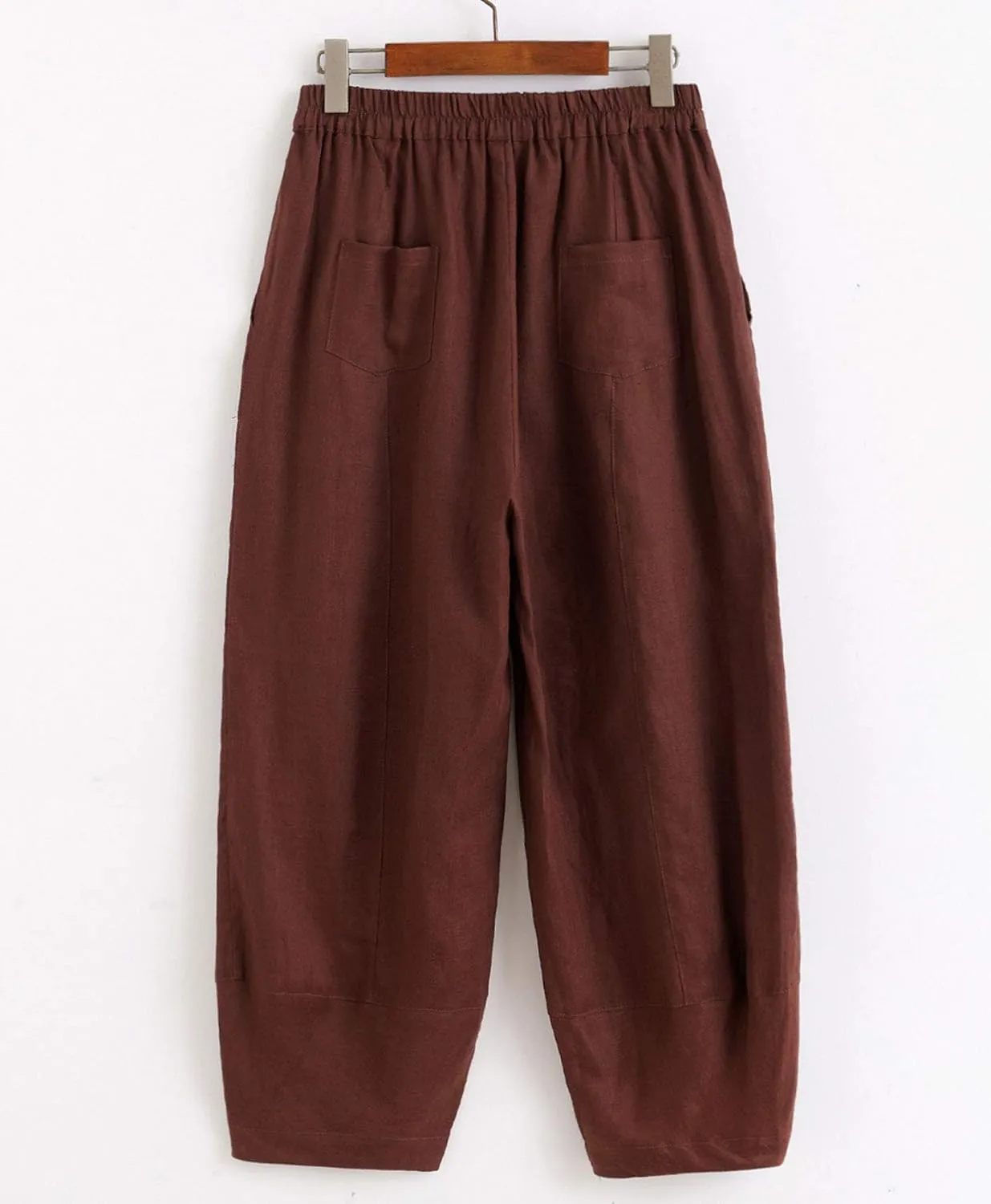 IXIMO Women's 100% Linen Pants Relax Fit Lantern Cropped TaperedPants Trousers with Elastic Waist