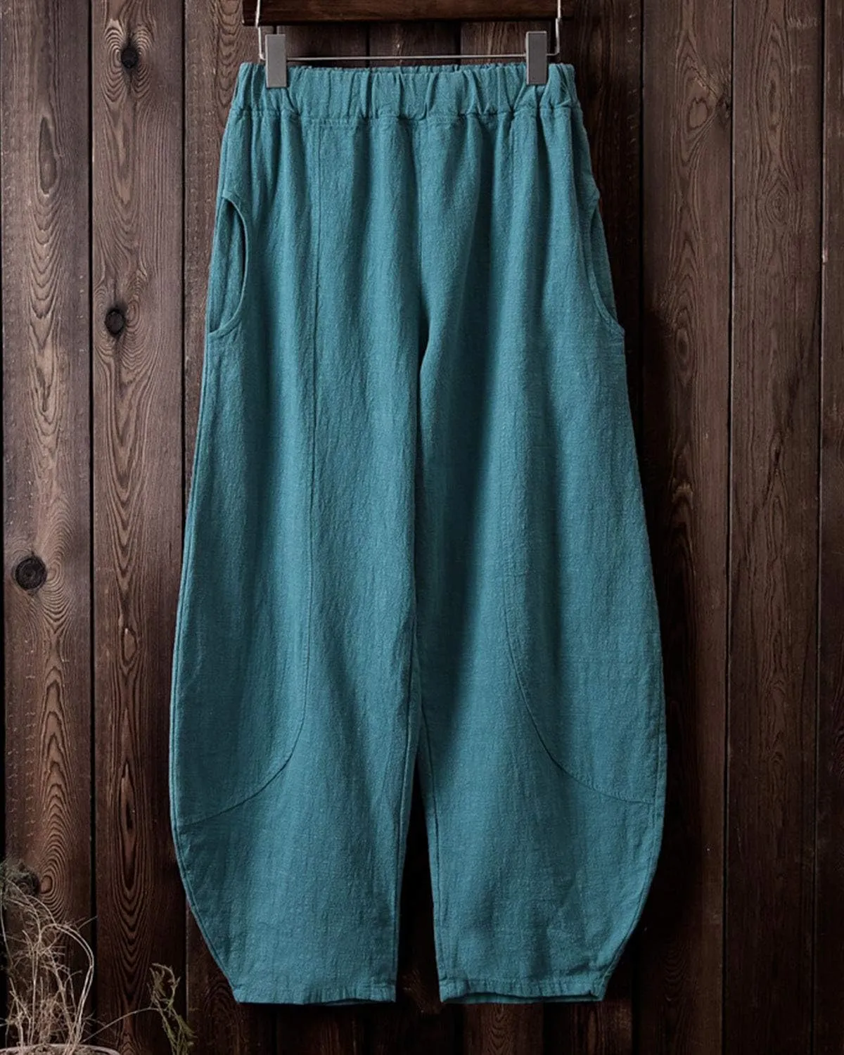 IXIMO Women's Casual Cotton Linen Baggy Pants with Elastic Waist Relax Fit Lantern Trouser