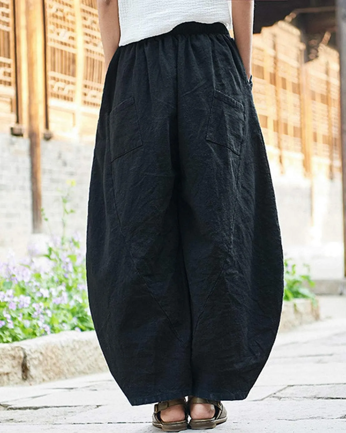 IXIMO Women's Cotton Linen Pants Casual Baggy Elastic Waist Relax Fit Trousers Slacks
