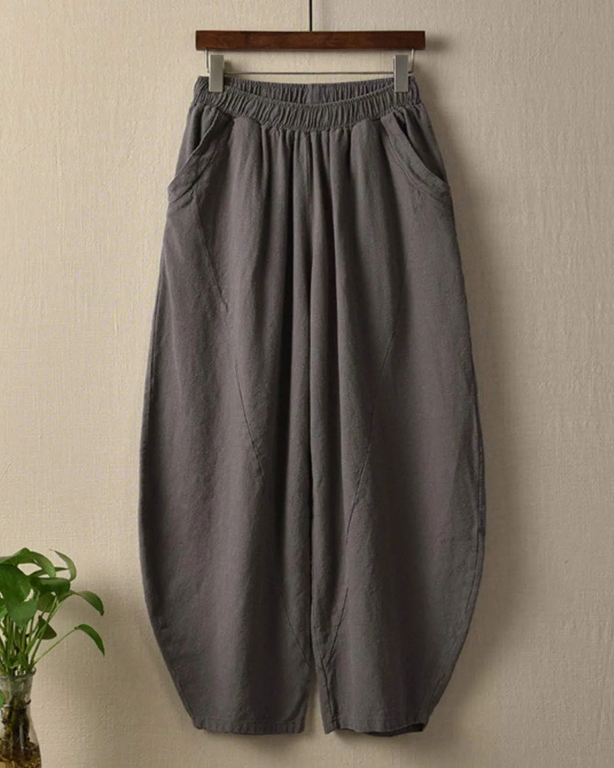 IXIMO Women's Cotton Linen Pants Casual Baggy Elastic Waist Relax Fit Trousers Slacks