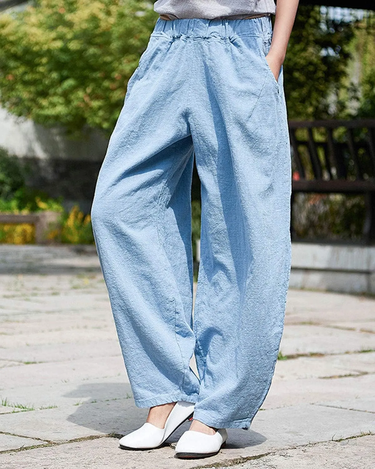 IXIMO Women's Linen Pants Casual Wide Leg Relax Fit Ankle Length Lantern Trousers