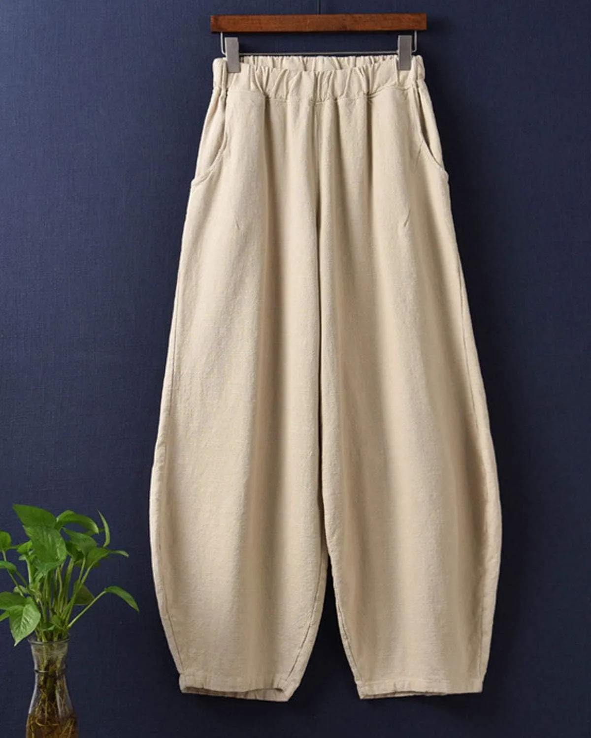 IXIMO Women's Linen Pants Casual Wide Leg Relax Fit Ankle Length Lantern Trousers