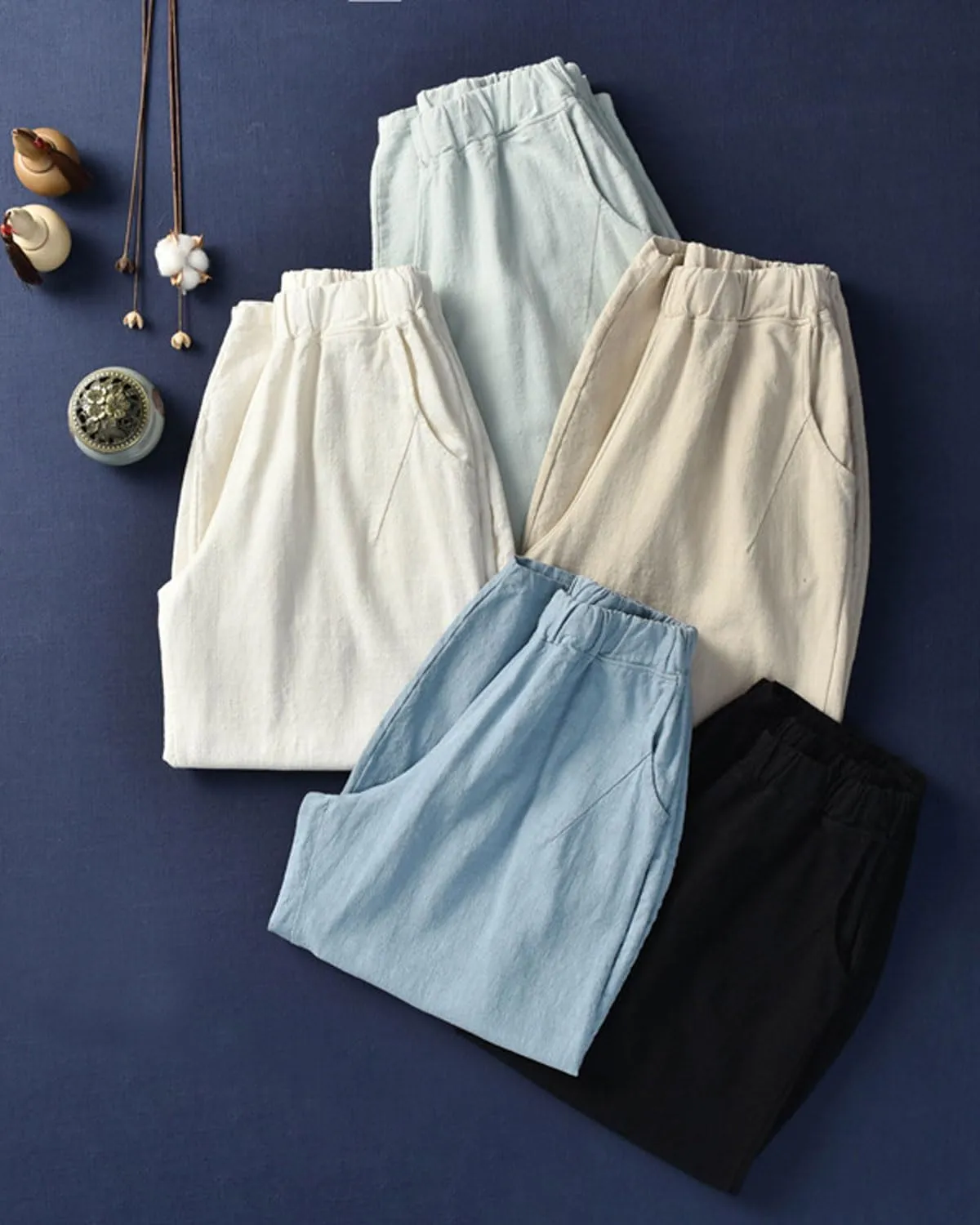 IXIMO Women's Linen Pants Casual Wide Leg Relax Fit Ankle Length Lantern Trousers