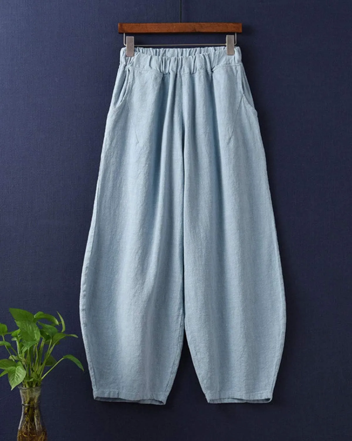 IXIMO Women's Linen Pants Casual Wide Leg Relax Fit Ankle Length Lantern Trousers