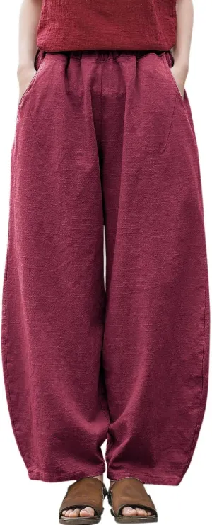 IXIMO Women's Linen Pants Casual Wide Leg Relax Fit Ankle Length Lantern Trousers