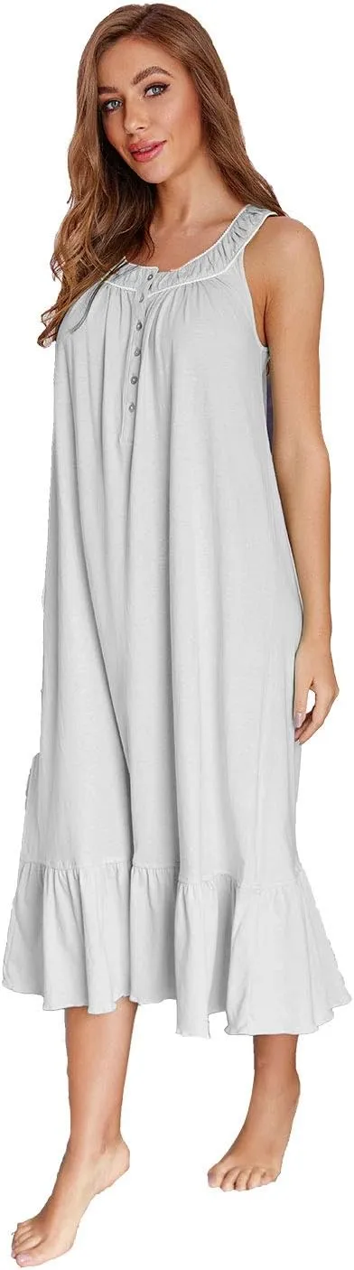 IZZY   TOBY 100% Cotton Nightgowns for Women Soft Ladies Gowns Sleepwear Long Sleeveless Nightgown