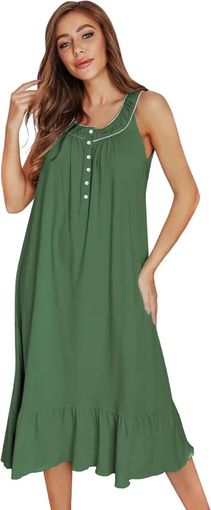 IZZY   TOBY 100% Cotton Nightgowns for Women Soft Ladies Gowns Sleepwear Long Sleeveless Nightgown