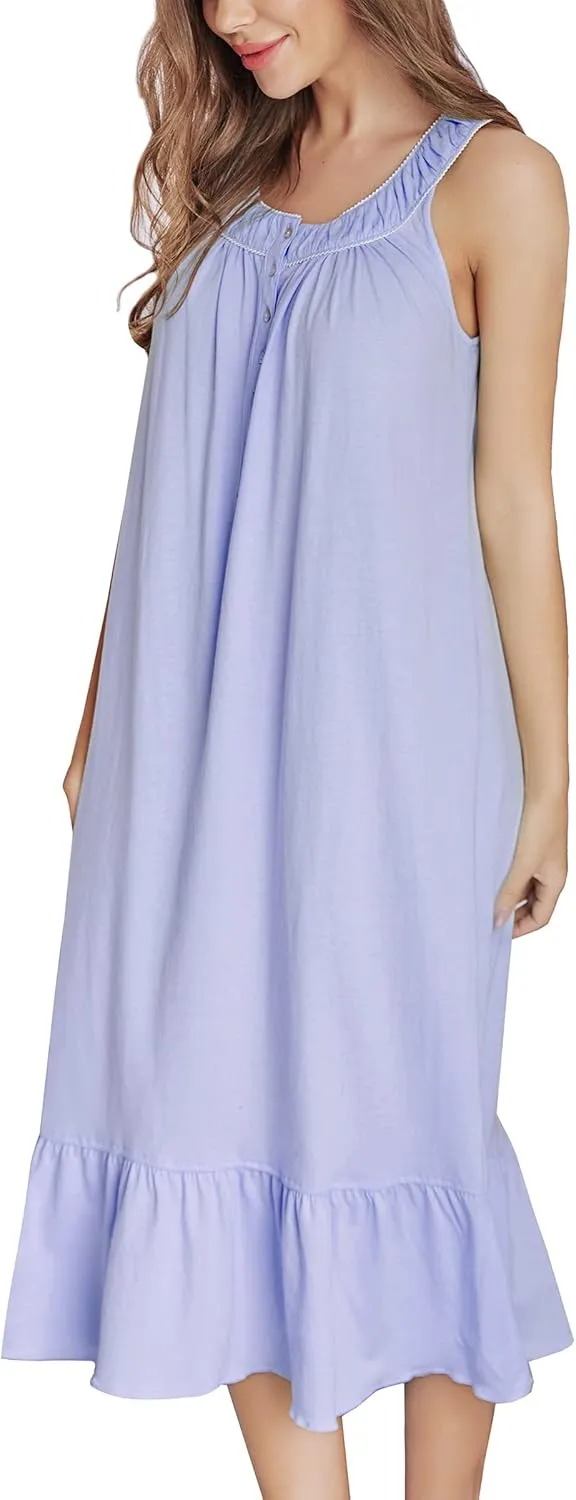 IZZY   TOBY 100% Cotton Nightgowns for Women Soft Ladies Gowns Sleepwear Long Sleeveless Nightgown