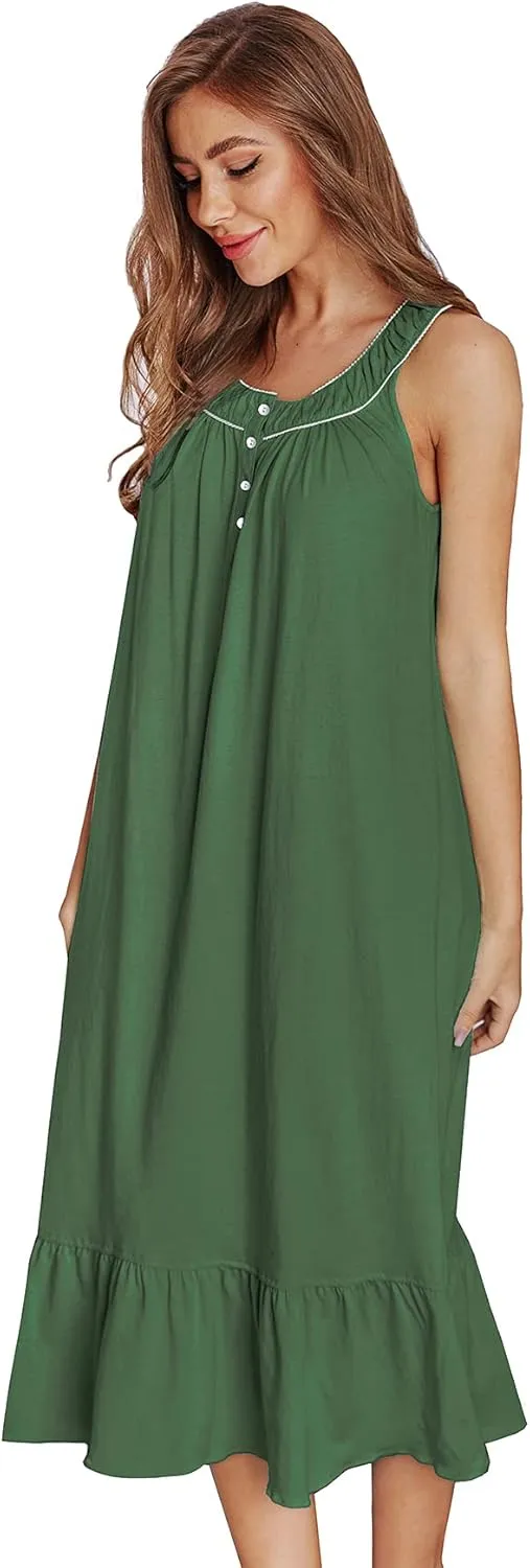 IZZY   TOBY 100% Cotton Nightgowns for Women Soft Ladies Gowns Sleepwear Long Sleeveless Nightgown