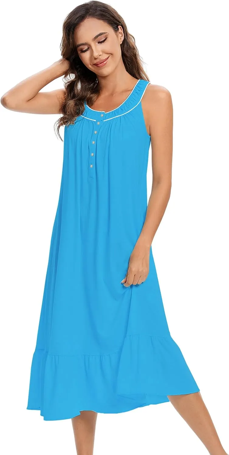 IZZY   TOBY 100% Cotton Nightgowns for Women Soft Ladies Gowns Sleepwear Long Sleeveless Nightgown