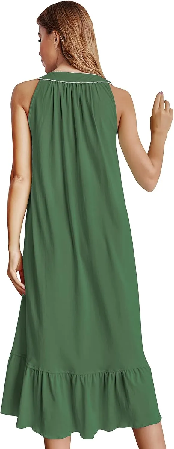 IZZY   TOBY 100% Cotton Nightgowns for Women Soft Ladies Gowns Sleepwear Long Sleeveless Nightgown