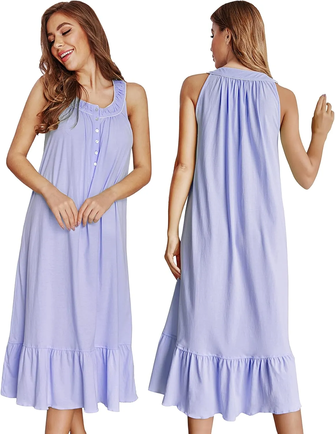 IZZY   TOBY 100% Cotton Nightgowns for Women Soft Ladies Gowns Sleepwear Long Sleeveless Nightgown