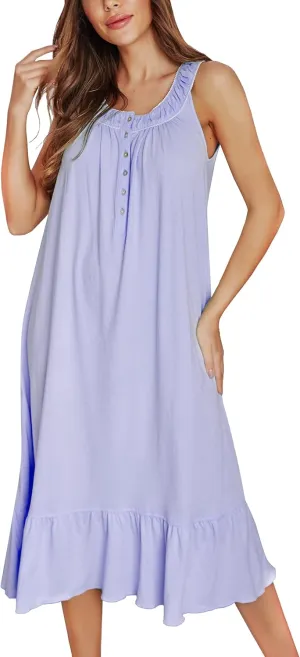 IZZY   TOBY 100% Cotton Nightgowns for Women Soft Ladies Gowns Sleepwear Long Sleeveless Nightgown