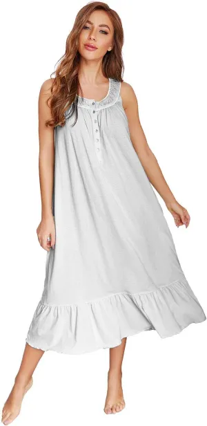 IZZY   TOBY 100% Cotton Nightgowns for Women Soft Ladies Gowns Sleepwear Long Sleeveless Nightgown