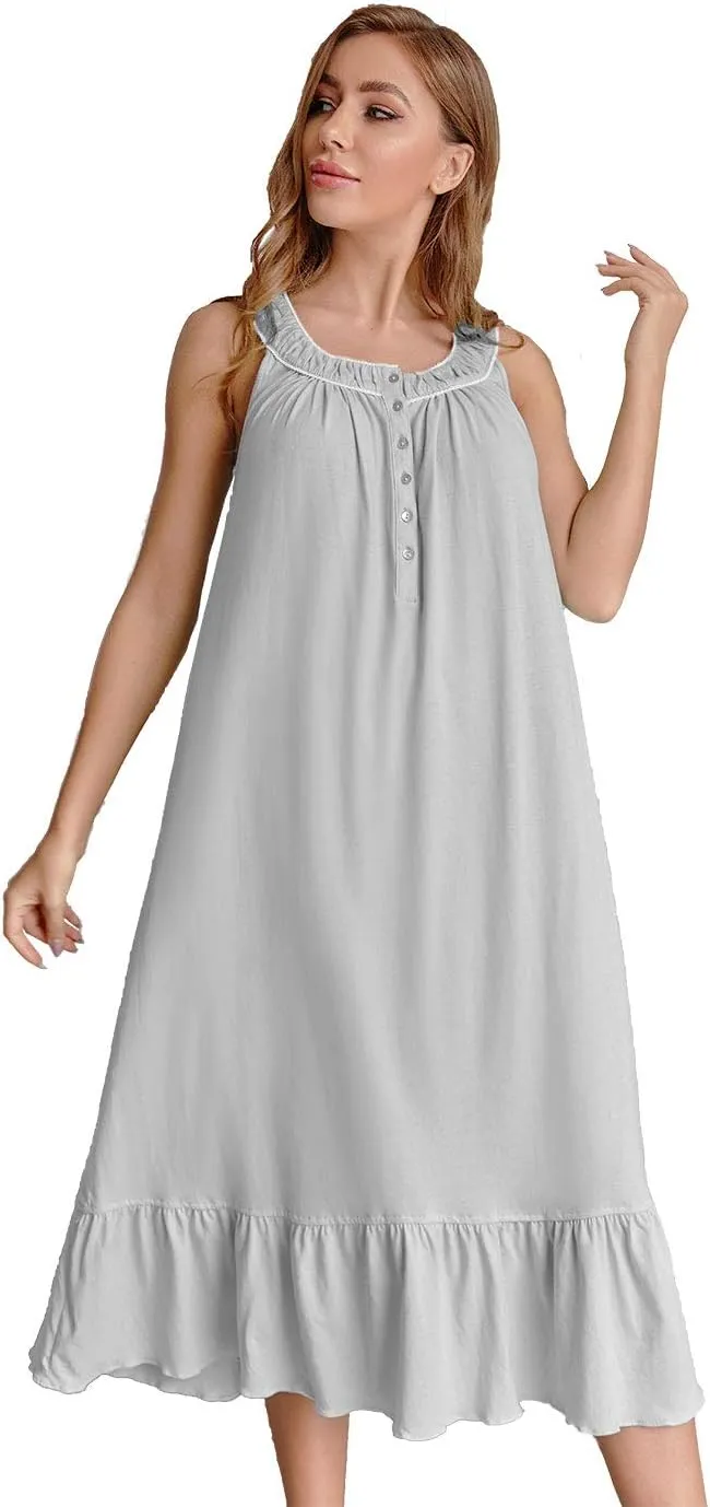 IZZY   TOBY 100% Cotton Nightgowns for Women Soft Ladies Gowns Sleepwear Long Sleeveless Nightgown