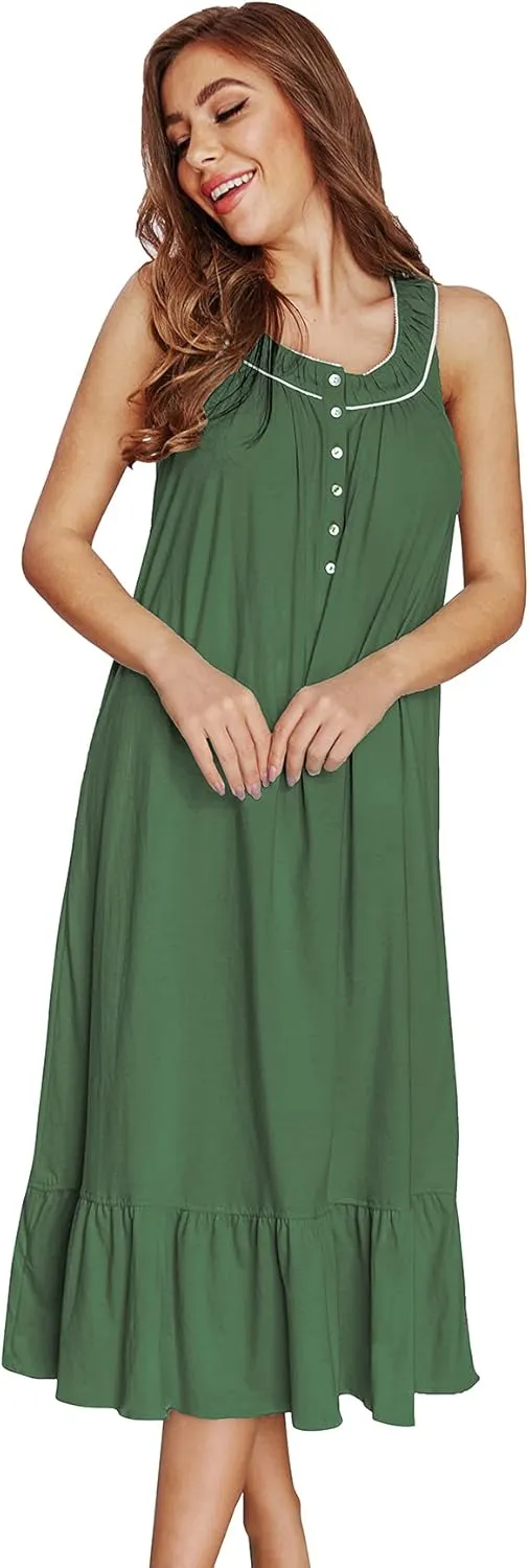 IZZY   TOBY 100% Cotton Nightgowns for Women Soft Ladies Gowns Sleepwear Long Sleeveless Nightgown