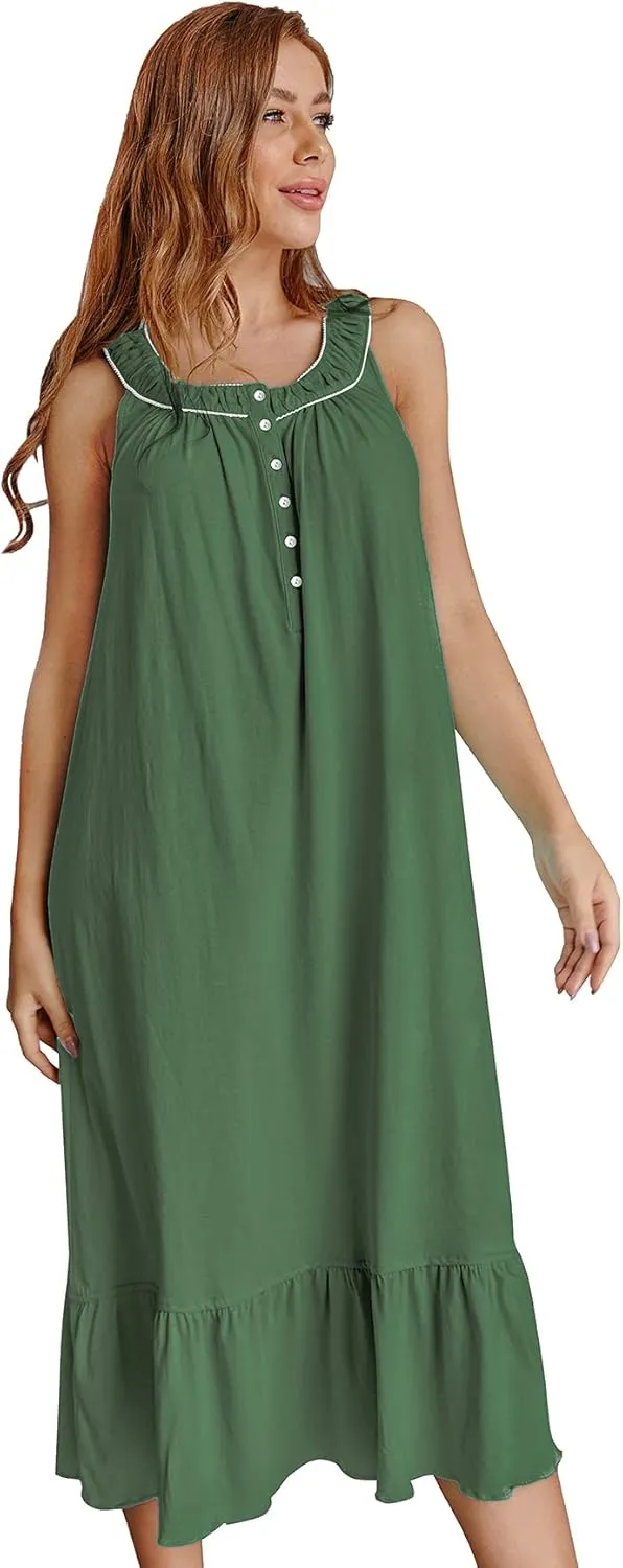 IZZY   TOBY 100% Cotton Nightgowns for Women Soft Ladies Gowns Sleepwear Long Sleeveless Nightgown