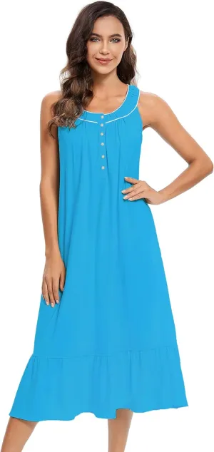 IZZY   TOBY 100% Cotton Nightgowns for Women Soft Ladies Gowns Sleepwear Long Sleeveless Nightgown