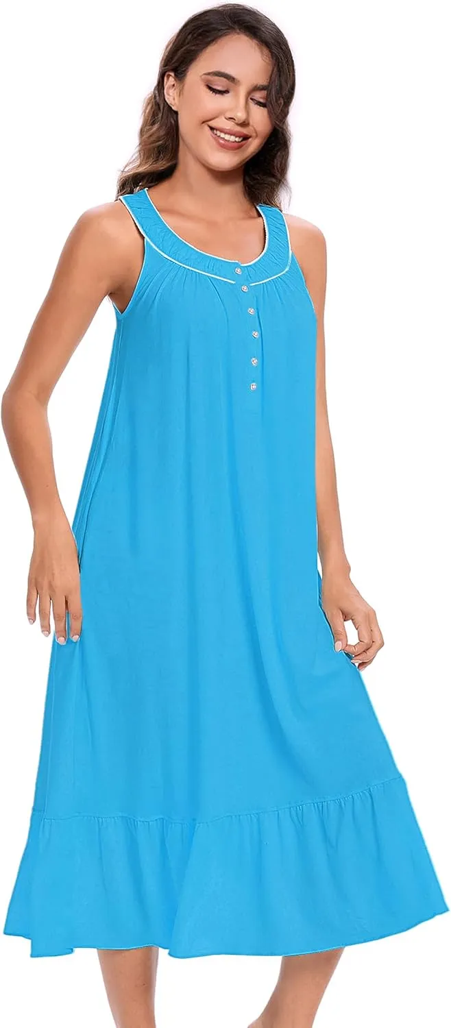 IZZY   TOBY 100% Cotton Nightgowns for Women Soft Ladies Gowns Sleepwear Long Sleeveless Nightgown