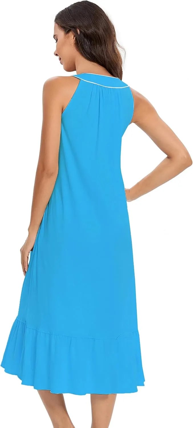 IZZY   TOBY 100% Cotton Nightgowns for Women Soft Ladies Gowns Sleepwear Long Sleeveless Nightgown